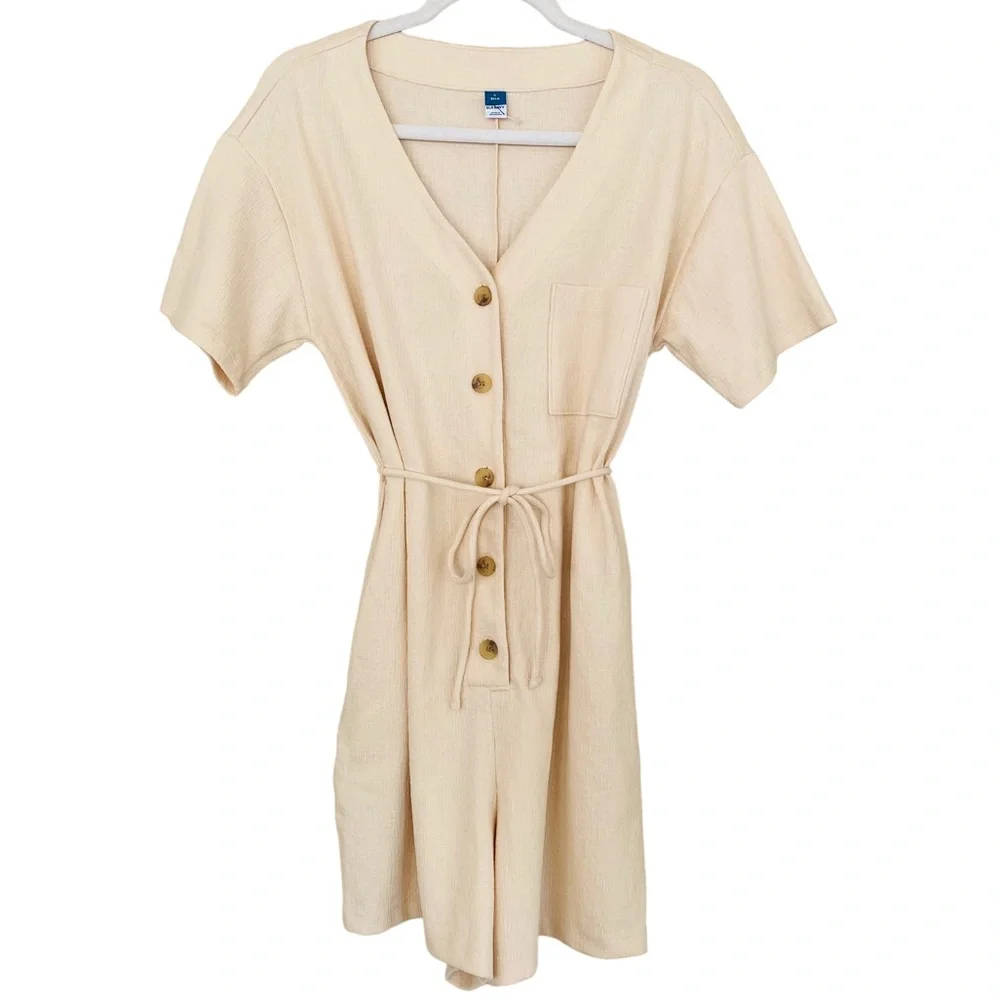 Old Navy NEW Utility Textured Short Sleeve Knit Romper Cream Size Small Tall‎ - Picture 2 of 5